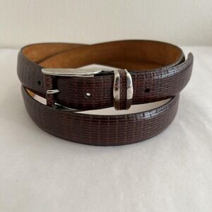Tulliani Leather Belt Mens Sz 44 Calfskin Embossed Dress Italy Office Brown
